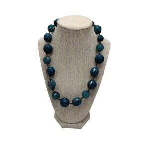 Beaded Womens Necklace Teal Estate Statement Chunky W/ Extension 21" Vintage